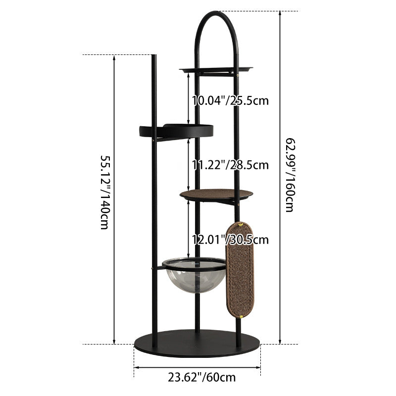 Modern Minimalist Cylindrical Iron Acrylic Hemp Rope Cat Tree & Condo 3-Perch For Living Room Cuvalon