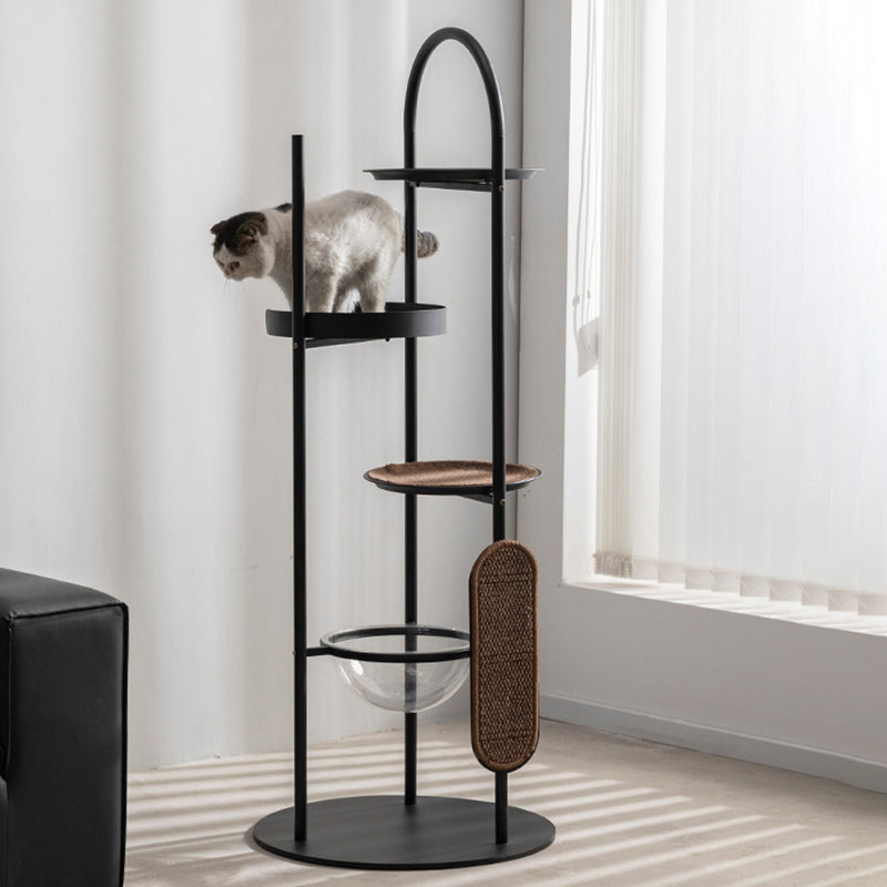 Modern Minimalist Cylindrical Iron Acrylic Hemp Rope Cat Tree & Condo 3-Perch For Living Room Cuvalon