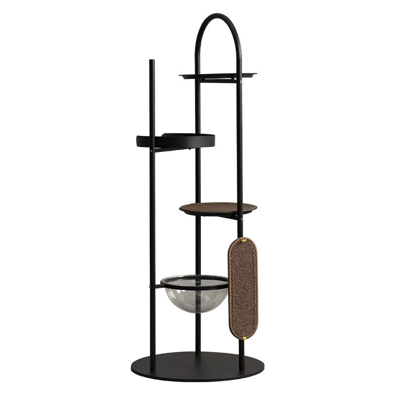 Modern Minimalist Cylindrical Iron Acrylic Hemp Rope Cat Tree & Condo 3-Perch For Living Room Cuvalon