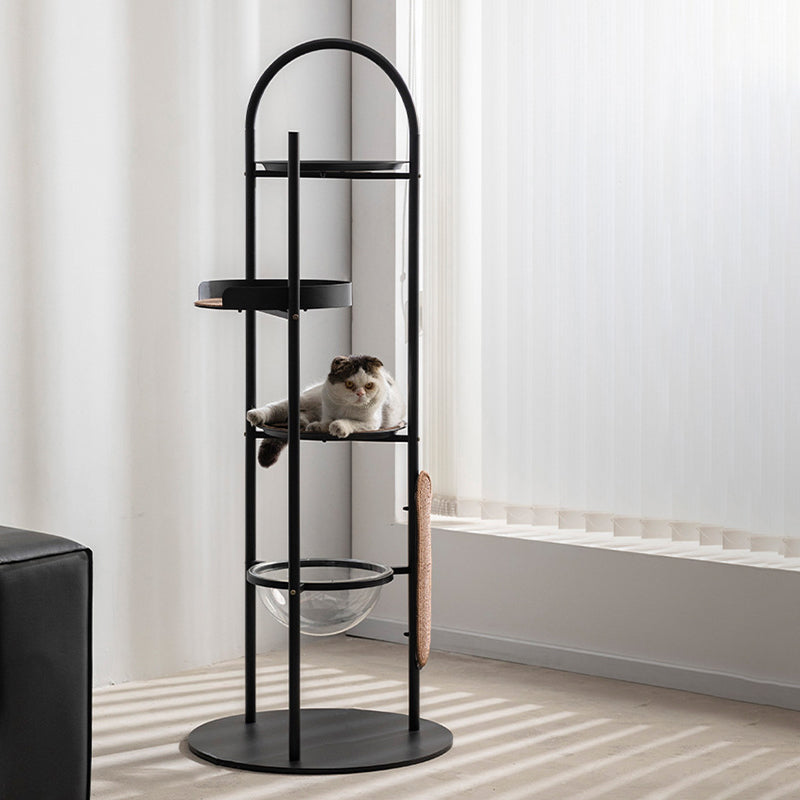Modern Minimalist Cylindrical Iron Acrylic Hemp Rope Cat Tree & Condo 3-Perch For Living Room Cuvalon