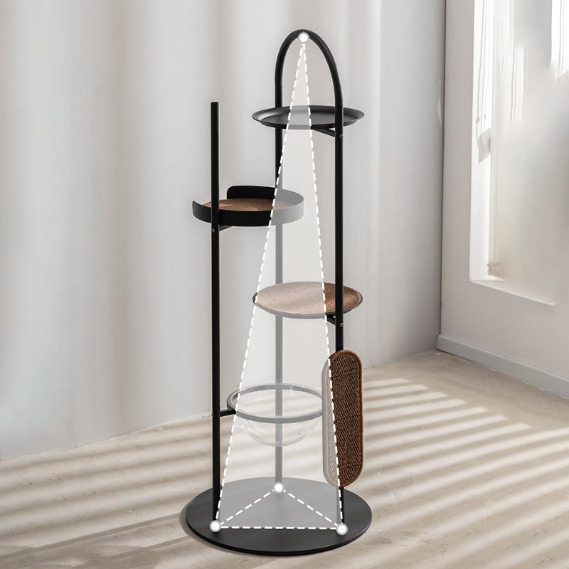 Modern Minimalist Cylindrical Iron Acrylic Hemp Rope Cat Tree & Condo 3-Perch For Living Room Cuvalon