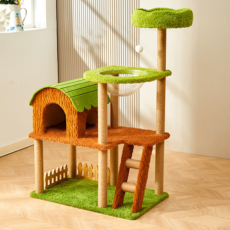 Contemporary Creative Cylindrical Tree House Medium Density Fiberboard Paper Tube Teddy Fleece Felt Sisal Acrylic Cat Tree & Condo 1/2 Condo For Living Room Cuvalon
