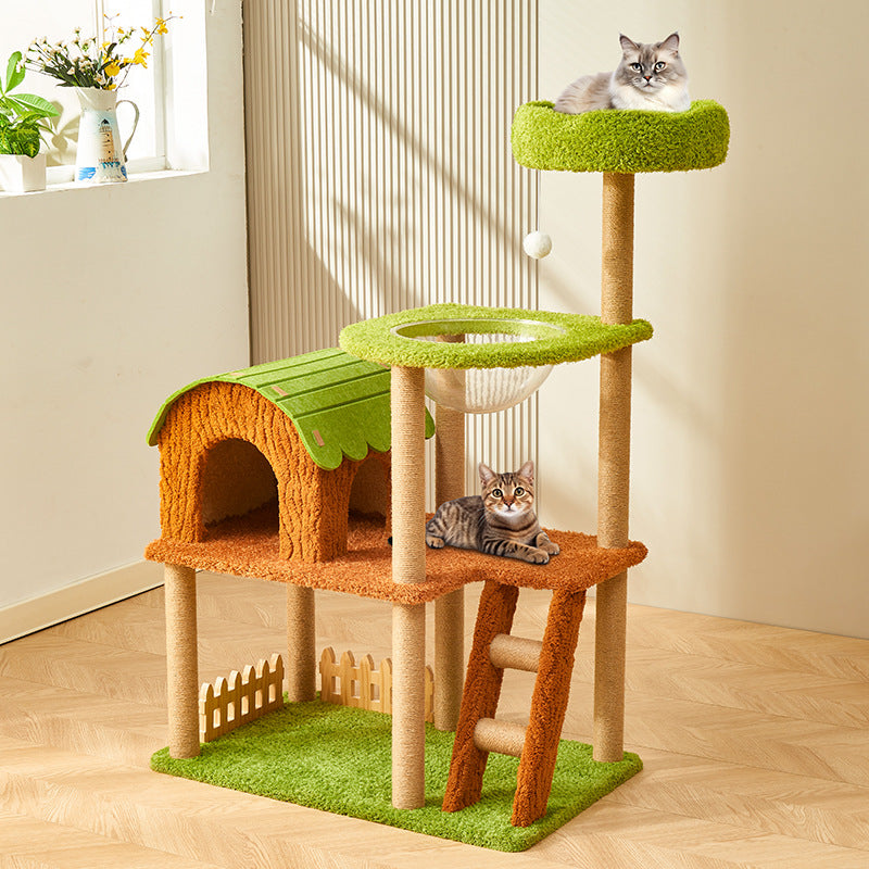 Contemporary Creative Cylindrical Tree House Medium Density Fiberboard Paper Tube Teddy Fleece Felt Sisal Acrylic Cat Tree & Condo 1/2 Condo For Living Room Cuvalon