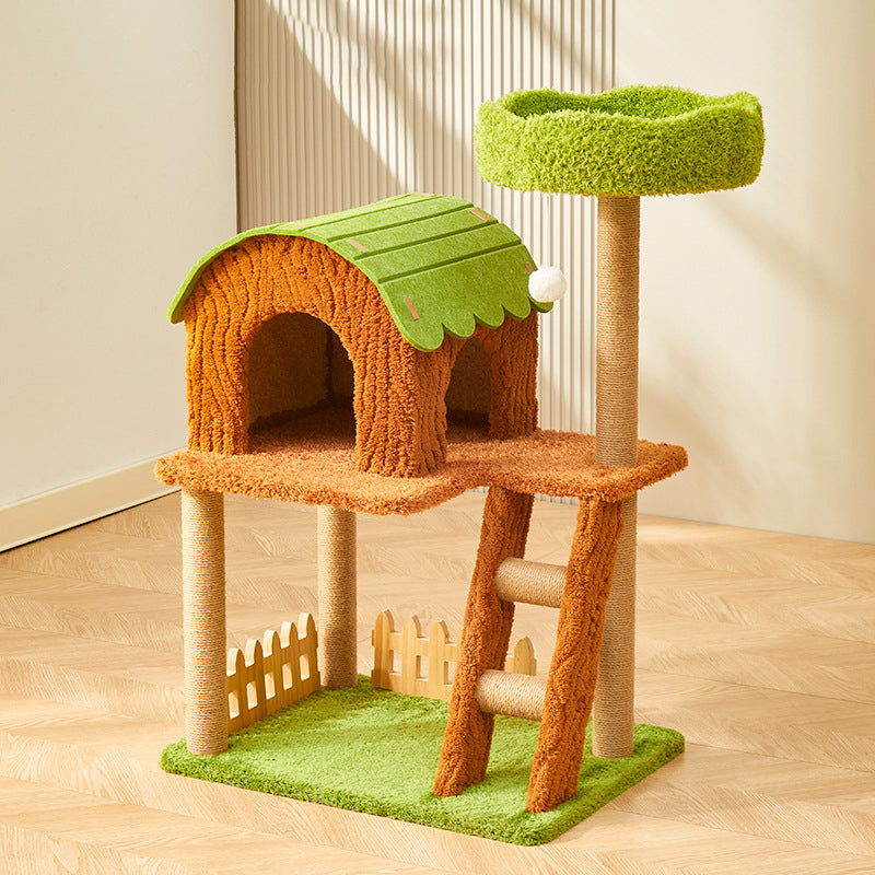 Contemporary Creative Cylindrical Tree House Medium Density Fiberboard Paper Tube Teddy Fleece Felt Sisal Acrylic Cat Tree & Condo 1/2 Condo For Living Room Cuvalon