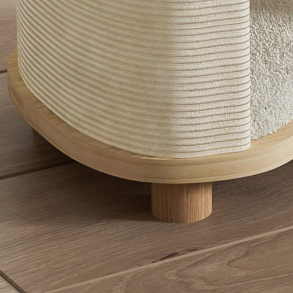 Modern Minimalist Pine Wood Linen Teddy Fleece Oval Removable Cat Bed 1-Toy Ball For Living Room & Bedroom Cuvalon
