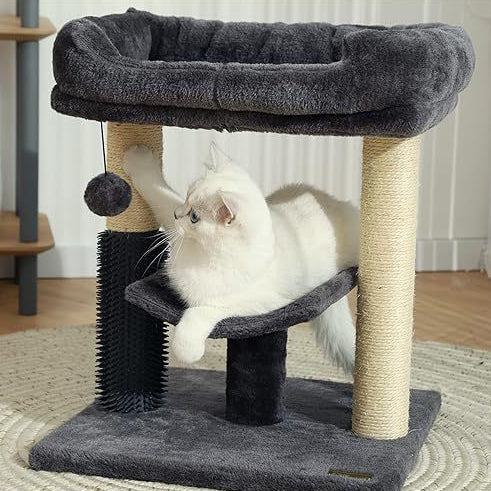 Modern Minimalist MDF Velvet Sisal Rope Rectangular Cat Tree & Condos 1-Condo 2-Scratching Post 1-Perch For Living Room Cuvalon