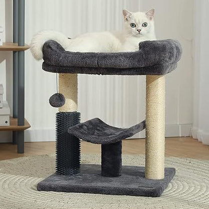 Modern Minimalist MDF Velvet Sisal Rope Rectangular Cat Tree & Condos 1-Condo 2-Scratching Post 1-Perch For Living Room Cuvalon