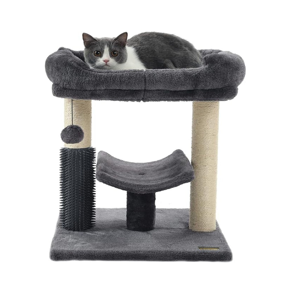 Modern Minimalist MDF Velvet Sisal Rope Rectangular Cat Tree & Condos 1-Condo 2-Scratching Post 1-Perch For Living Room Cuvalon