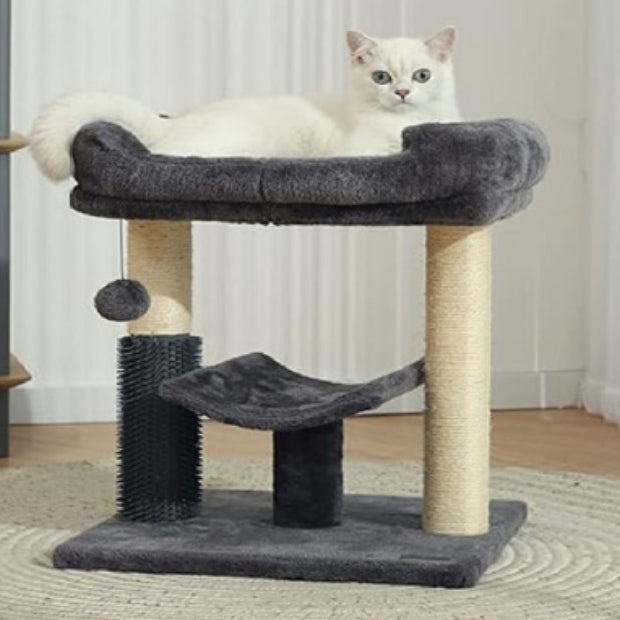 Modern Minimalist MDF Velvet Sisal Rope Rectangular Cat Tree & Condos 1-Condo 2-Scratching Post 1-Perch For Living Room Cuvalon