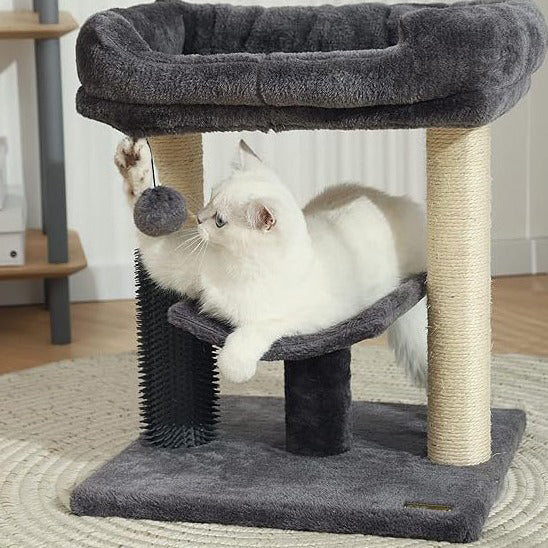 Modern Minimalist MDF Velvet Sisal Rope Rectangular Cat Tree & Condos 1-Condo 2-Scratching Post 1-Perch For Living Room Cuvalon