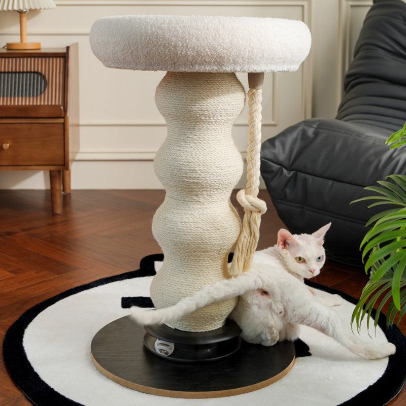 Modern Minimalist Cylindrical Wavy-Patterned Hemp Rope Bamboo Mat Velvet Medium Density Fiberboard Foam Plastic Cat Tree & Condo 1-Scratching Post For Living Room Cuvalon