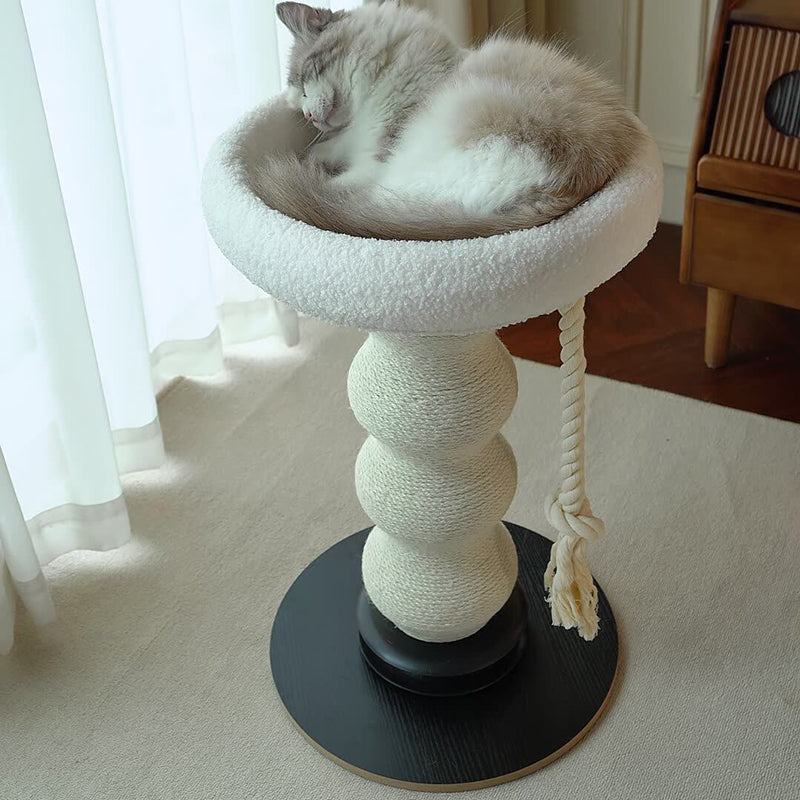Modern Minimalist Cylindrical Wavy-Patterned Hemp Rope Bamboo Mat Velvet Medium Density Fiberboard Foam Plastic Cat Tree & Condo 1-Scratching Post For Living Room Cuvalon