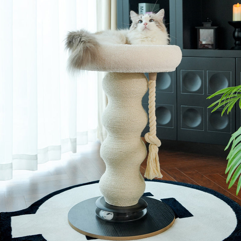 Modern Minimalist Cylindrical Wavy-Patterned Hemp Rope Bamboo Mat Velvet Medium Density Fiberboard Foam Plastic Cat Tree & Condo 1-Scratching Post For Living Room Cuvalon