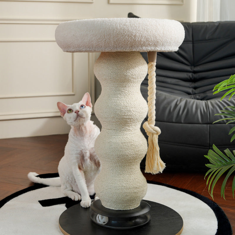 Modern Minimalist Cylindrical Wavy-Patterned Hemp Rope Bamboo Mat Velvet Medium Density Fiberboard Foam Plastic Cat Tree & Condo 1-Scratching Post For Living Room Cuvalon