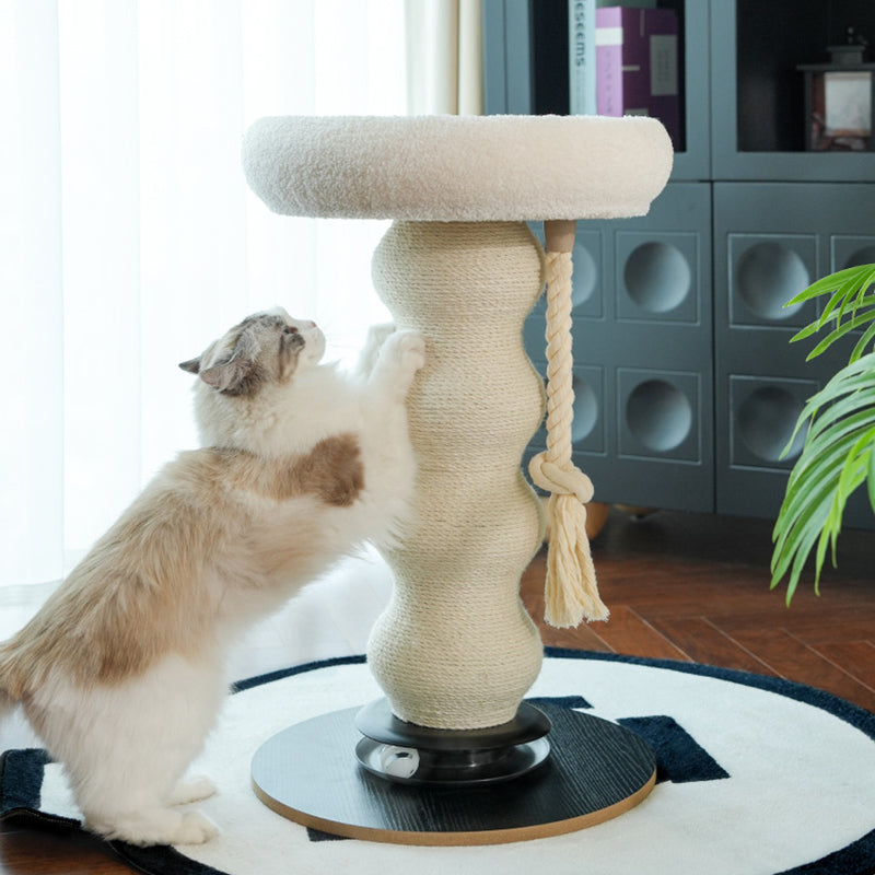 Modern Minimalist Cylindrical Wavy-Patterned Hemp Rope Bamboo Mat Velvet Medium Density Fiberboard Foam Plastic Cat Tree & Condo 1-Scratching Post For Living Room Cuvalon
