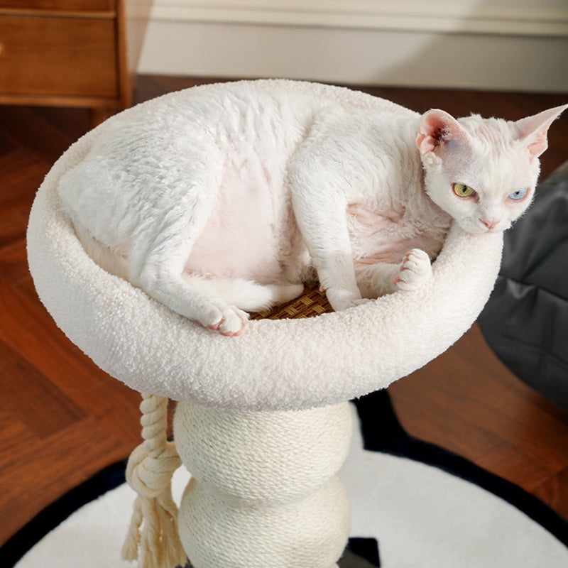 Modern Minimalist Cylindrical Wavy-Patterned Hemp Rope Bamboo Mat Velvet Medium Density Fiberboard Foam Plastic Cat Tree & Condo 1-Scratching Post For Living Room Cuvalon