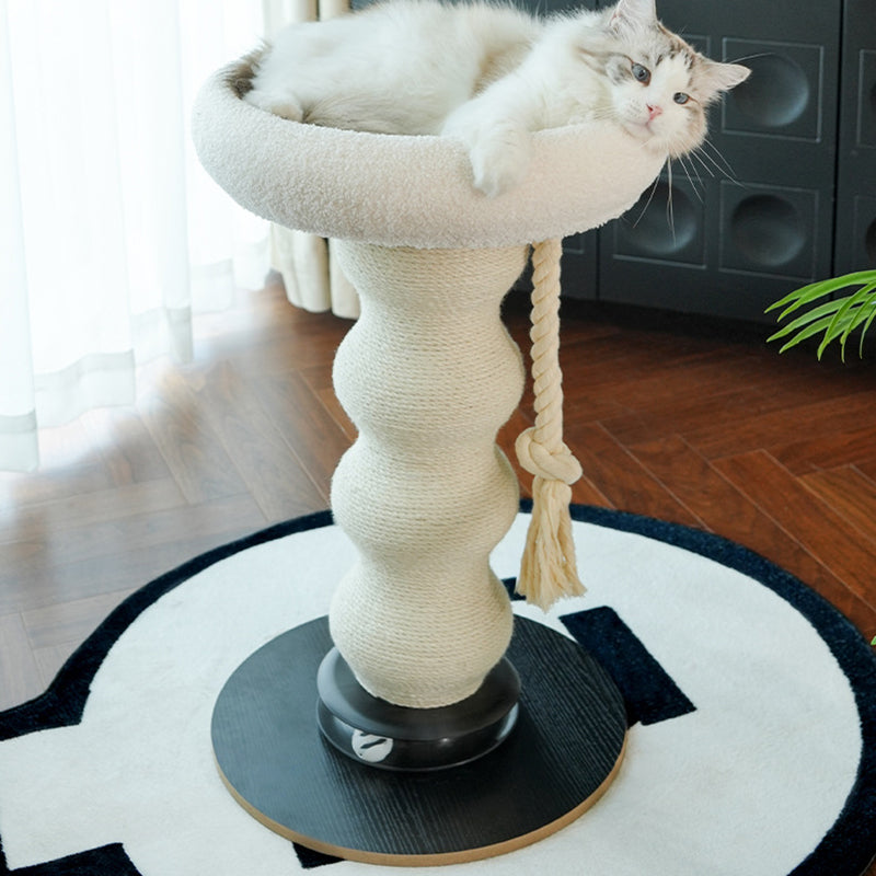 Modern Minimalist Cylindrical Wavy-Patterned Hemp Rope Bamboo Mat Velvet Medium Density Fiberboard Foam Plastic Cat Tree & Condo 1-Scratching Post For Living Room Cuvalon