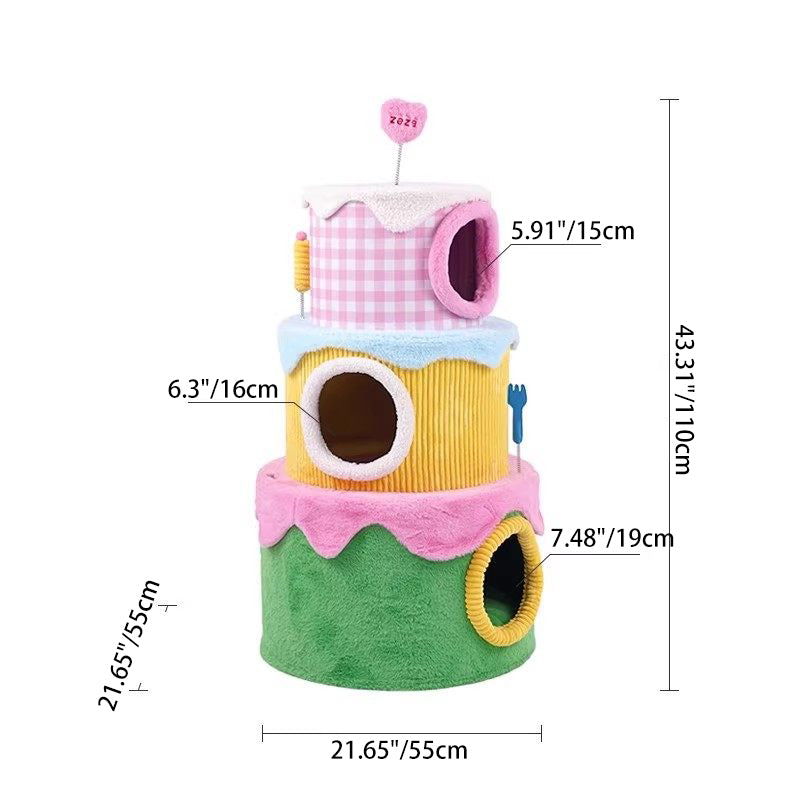 Contemporary Creative Round Particleboard Velvet Fabric Cake-Shaped Cat Tree 3-Tier For Living Room Cuvalon
