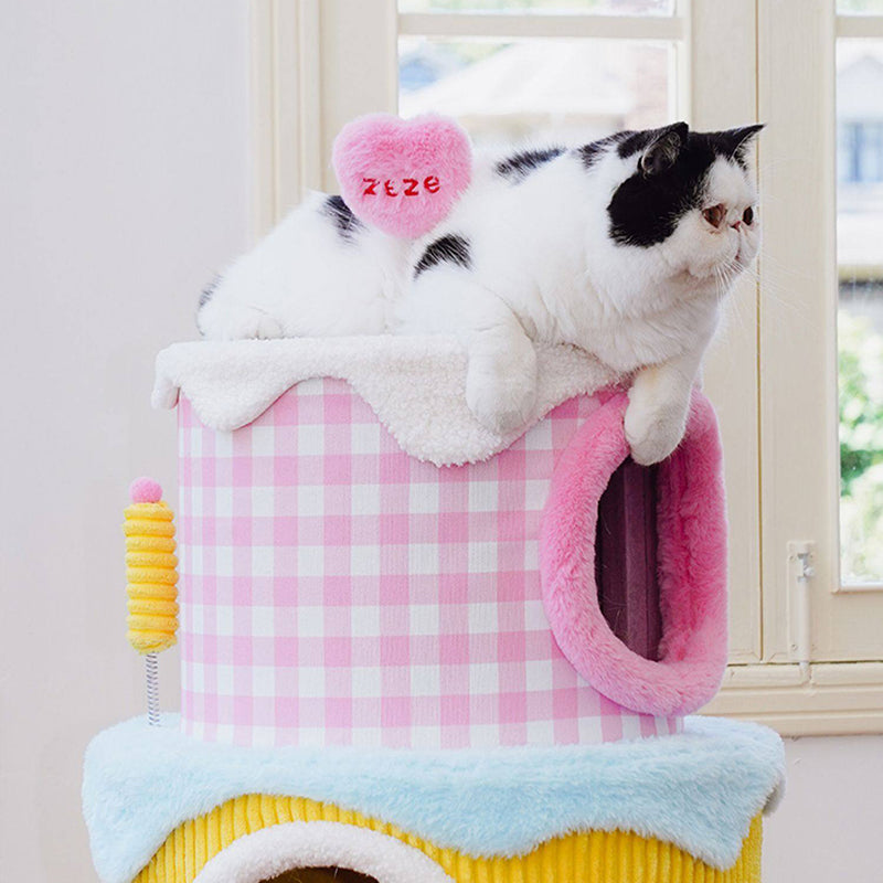 Contemporary Creative Round Particleboard Velvet Fabric Cake-Shaped Cat Tree 3-Tier For Living Room Cuvalon