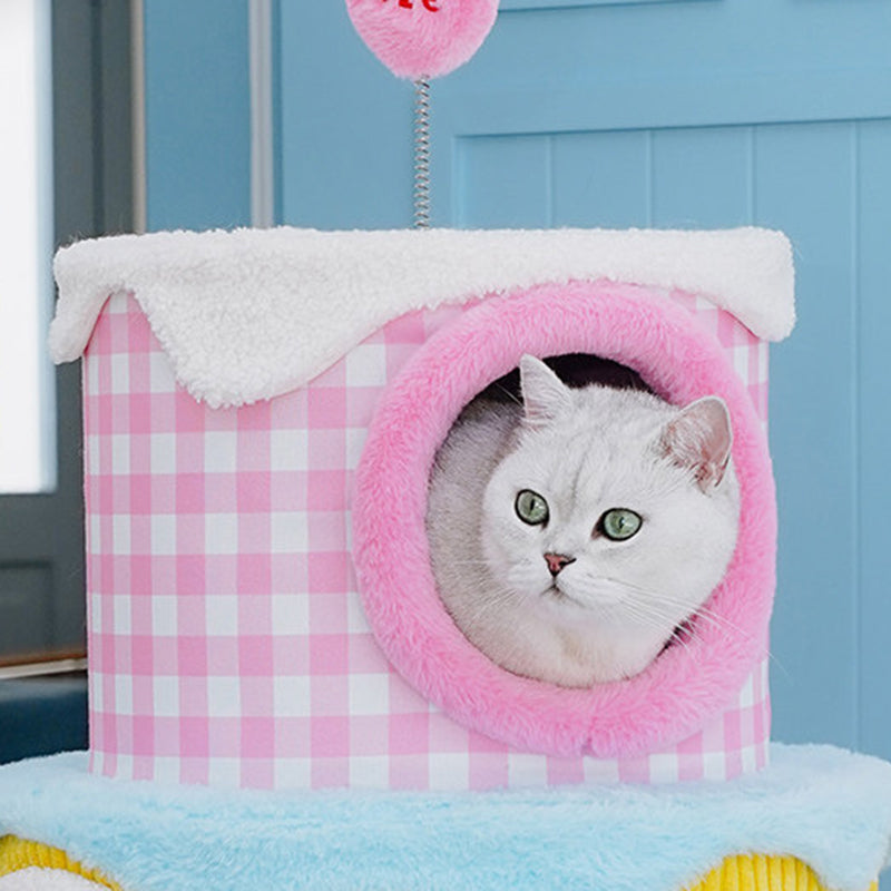 Contemporary Creative Round Particleboard Velvet Fabric Cake-Shaped Cat Tree 3-Tier For Living Room Cuvalon