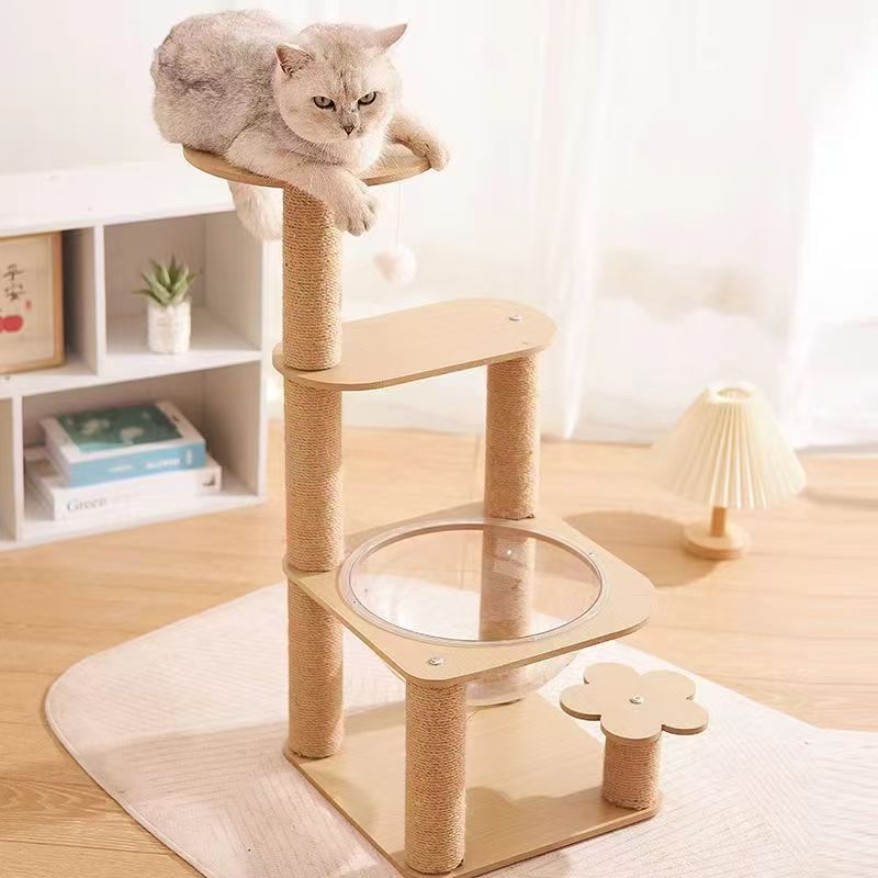 Contemporary Creative Cylindrical Flower-Shaped Medium Density Fiberboard Hemp Rope Plastic Cat Tree For Living Room Cuvalon