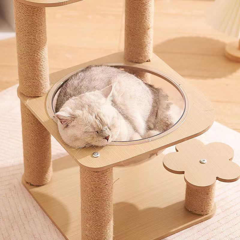 Contemporary Creative Cylindrical Flower-Shaped Medium Density Fiberboard Hemp Rope Plastic Cat Tree For Living Room Cuvalon