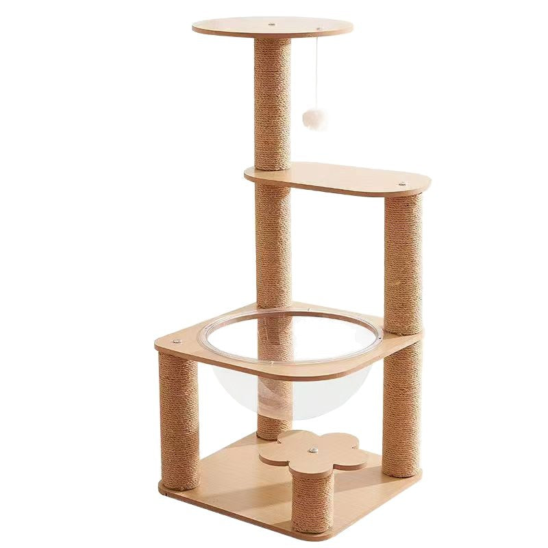 Contemporary Creative Cylindrical Flower-Shaped Medium Density Fiberboard Hemp Rope Plastic Cat Tree For Living Room Cuvalon