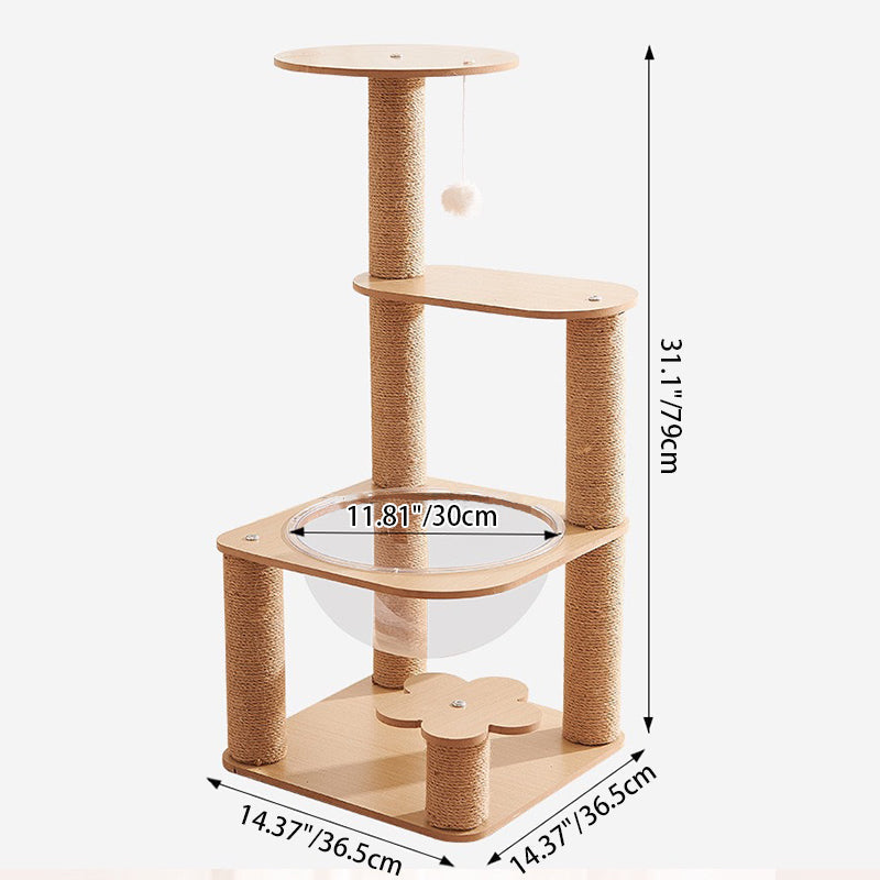 Contemporary Creative Cylindrical Flower-Shaped Medium Density Fiberboard Hemp Rope Plastic Cat Tree For Living Room Cuvalon