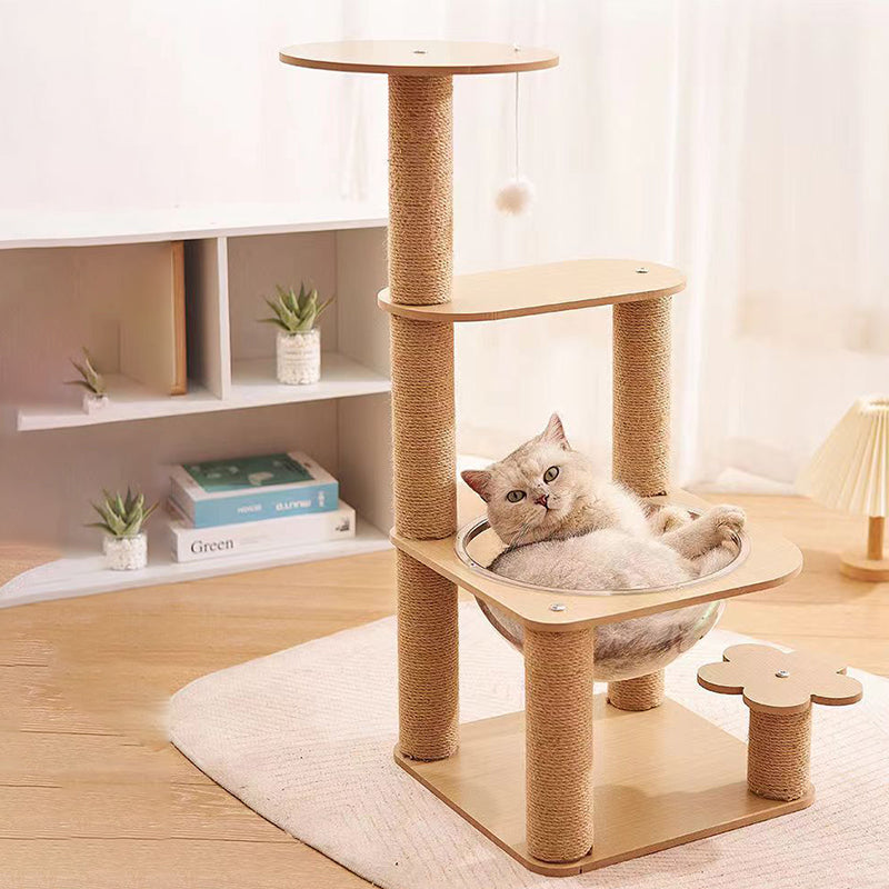 Contemporary Creative Cylindrical Flower-Shaped Medium Density Fiberboard Hemp Rope Plastic Cat Tree For Living Room Cuvalon