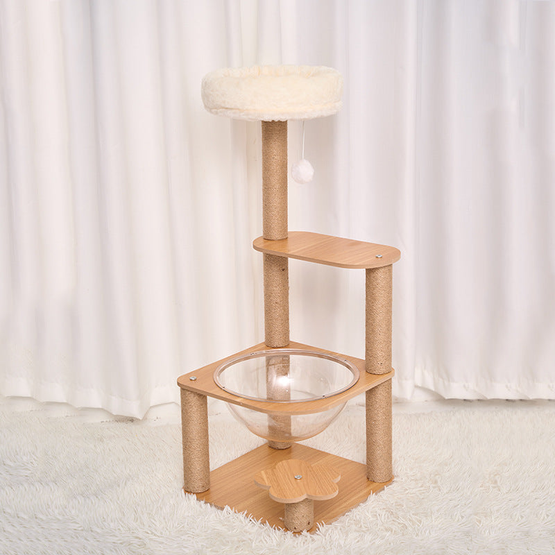 Contemporary Creative Cylindrical Flower-Shaped Medium Density Fiberboard Hemp Rope Plastic Cat Tree For Living Room Cuvalon