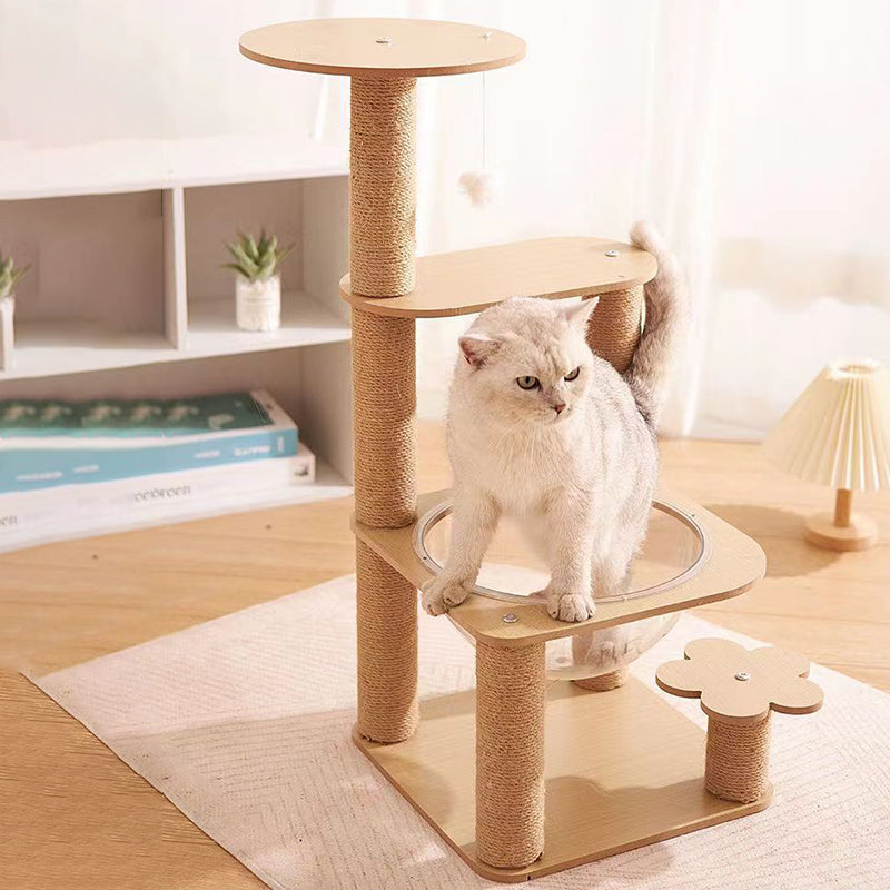 Contemporary Creative Cylindrical Flower-Shaped Medium Density Fiberboard Hemp Rope Plastic Cat Tree For Living Room Cuvalon
