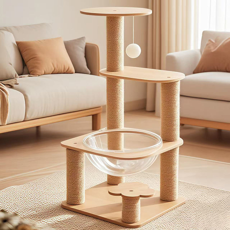 Contemporary Creative Cylindrical Flower-Shaped Medium Density Fiberboard Hemp Rope Plastic Cat Tree For Living Room Cuvalon