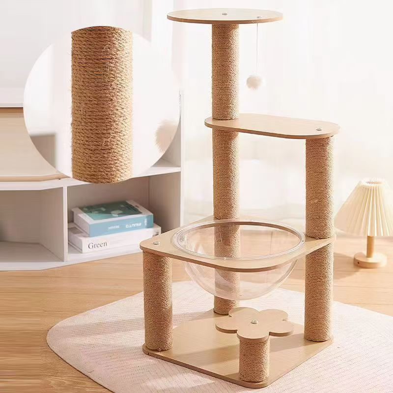 Contemporary Creative Cylindrical Flower-Shaped Medium Density Fiberboard Hemp Rope Plastic Cat Tree For Living Room Cuvalon