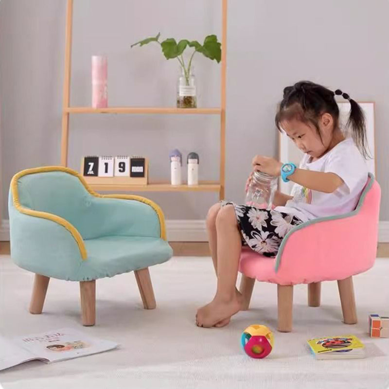 Contemporary Creative Curved Kids Linen-Cotton Solid Wood Accent Chair Backrest Armrest For Living Room Cuvalon