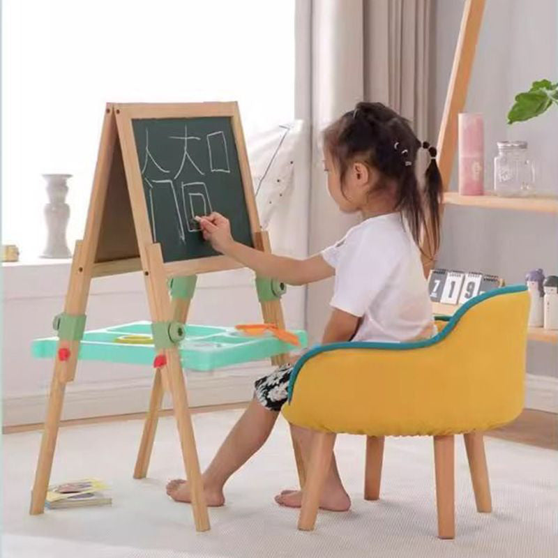 Contemporary Creative Curved Kids Linen-Cotton Solid Wood Accent Chair Backrest Armrest For Living Room Cuvalon
