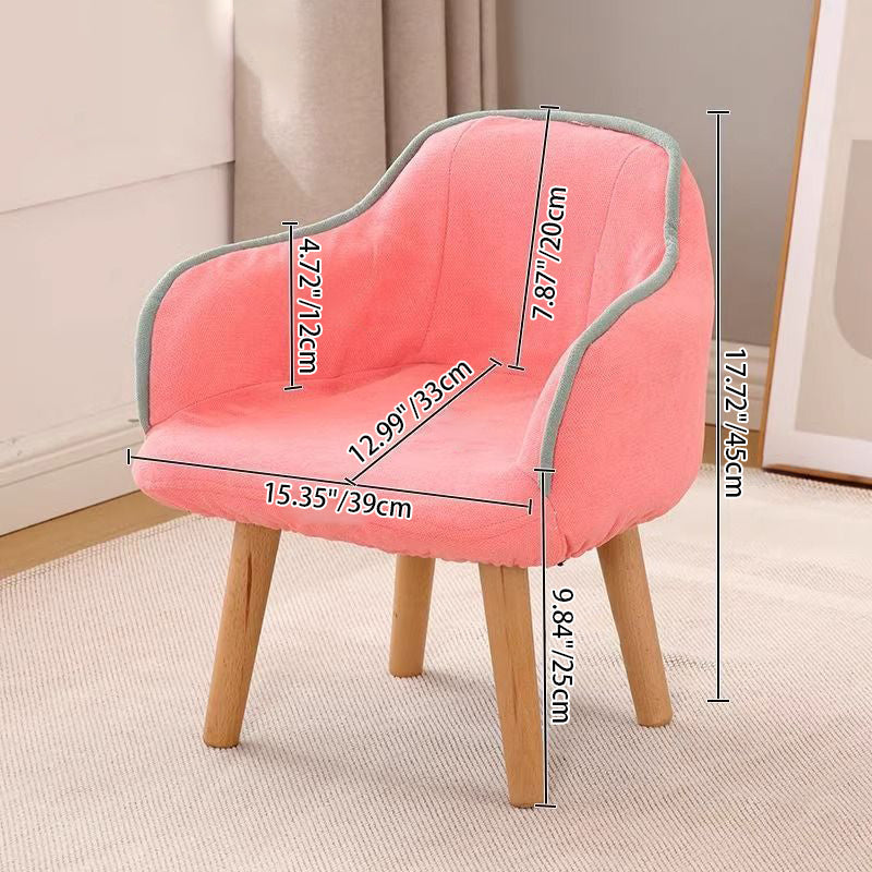 Contemporary Creative Curved Kids Linen-Cotton Solid Wood Accent Chair Backrest Armrest For Living Room Cuvalon