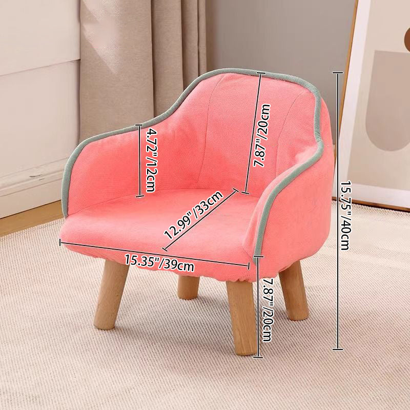 Contemporary Creative Curved Kids Linen-Cotton Solid Wood Accent Chair Backrest Armrest For Living Room Cuvalon