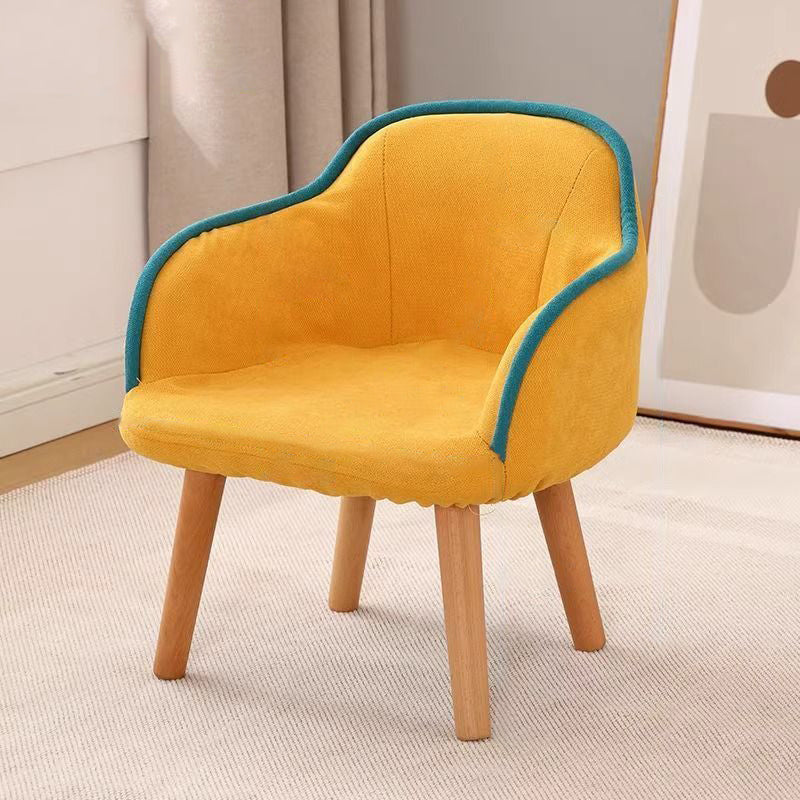 Contemporary Creative Curved Kids Linen-Cotton Solid Wood Accent Chair Backrest Armrest For Living Room Cuvalon