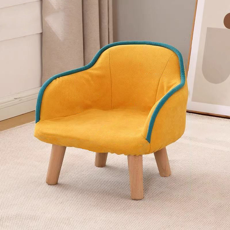 Contemporary Creative Curved Kids Linen-Cotton Solid Wood Accent Chair Backrest Armrest For Living Room Cuvalon