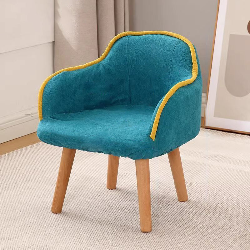 Contemporary Creative Curved Kids Linen-Cotton Solid Wood Accent Chair Backrest Armrest For Living Room Cuvalon