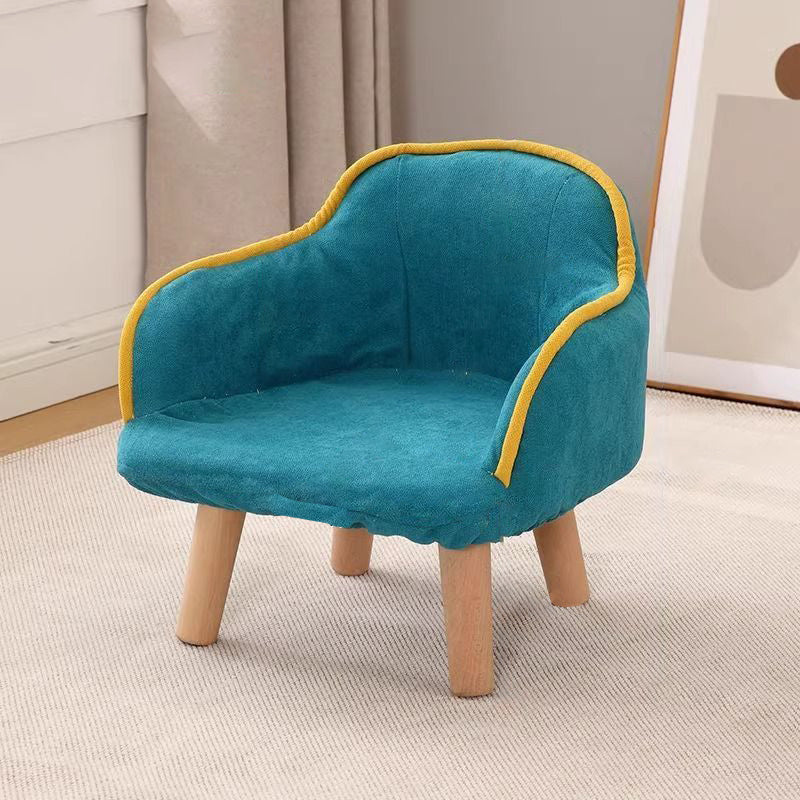 Contemporary Creative Curved Kids Linen-Cotton Solid Wood Accent Chair Backrest Armrest For Living Room Cuvalon