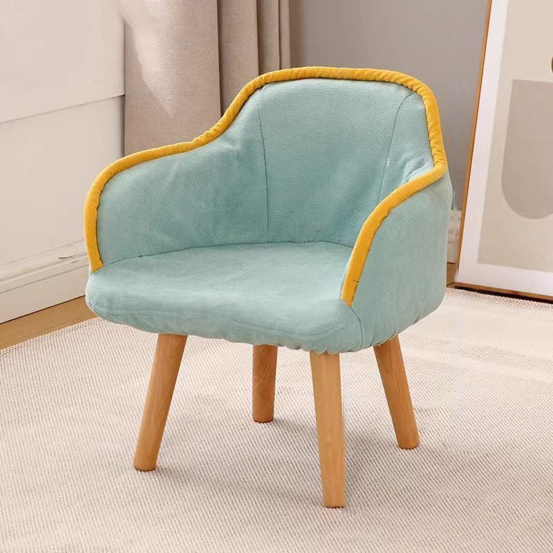 Contemporary Creative Curved Kids Linen-Cotton Solid Wood Accent Chair Backrest Armrest For Living Room Cuvalon