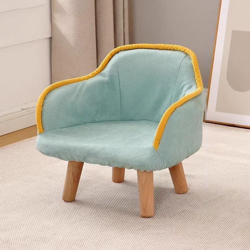 Contemporary Creative Curved Kids Linen-Cotton Solid Wood Accent Chair Backrest Armrest For Living Room Cuvalon