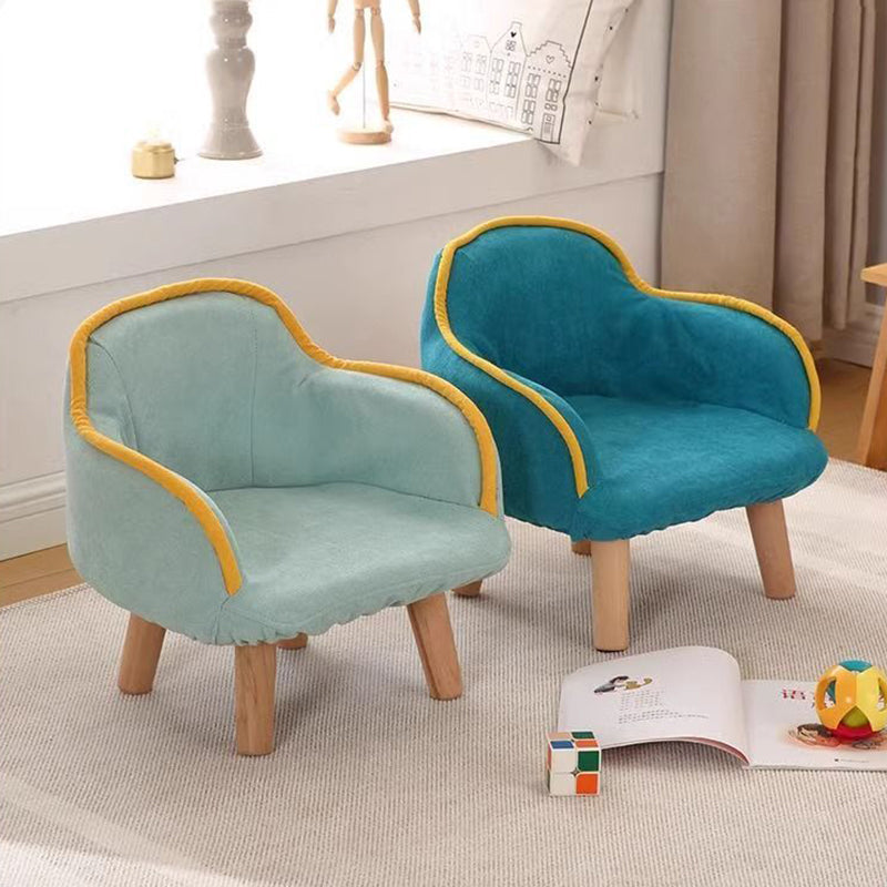 Contemporary Creative Curved Kids Linen-Cotton Solid Wood Accent Chair Backrest Armrest For Living Room Cuvalon