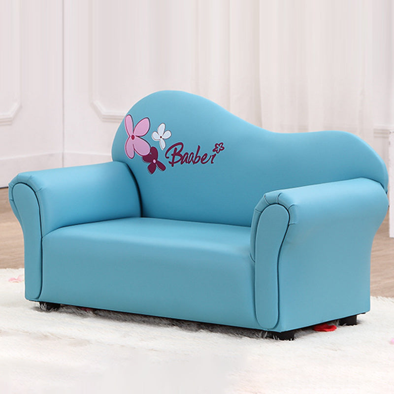 Modern Minimalist Rectangular Curved Solid Wood PU Leather Kids Sofa Backrest Armrest For Living Room Cuvalon