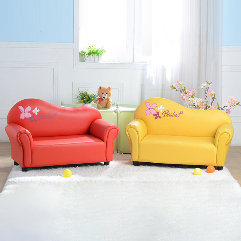 Modern Minimalist Rectangular Curved Solid Wood PU Leather Kids Sofa Backrest Armrest For Living Room Cuvalon
