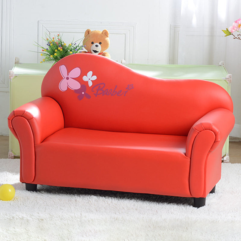 Modern Minimalist Rectangular Curved Solid Wood PU Leather Kids Sofa Backrest Armrest For Living Room Cuvalon