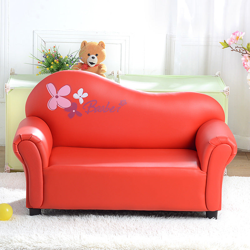 Modern Minimalist Rectangular Curved Solid Wood PU Leather Kids Sofa Backrest Armrest For Living Room Cuvalon