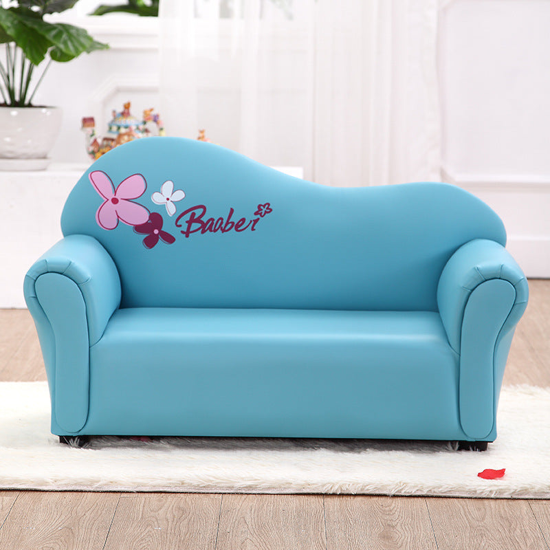Modern Minimalist Rectangular Curved Solid Wood PU Leather Kids Sofa Backrest Armrest For Living Room Cuvalon