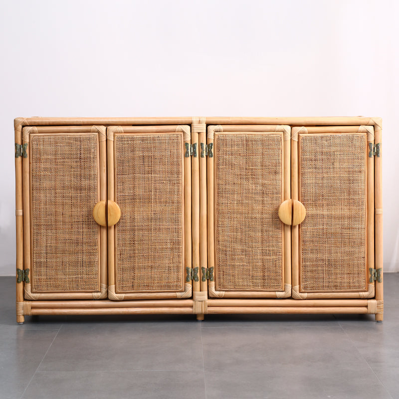 Contemporary Boho Handwoven Indonesian Rattan Solid Wood Storage Cabinet - Rectangular Low Profile Cabinet For Living Room Cuvalon
